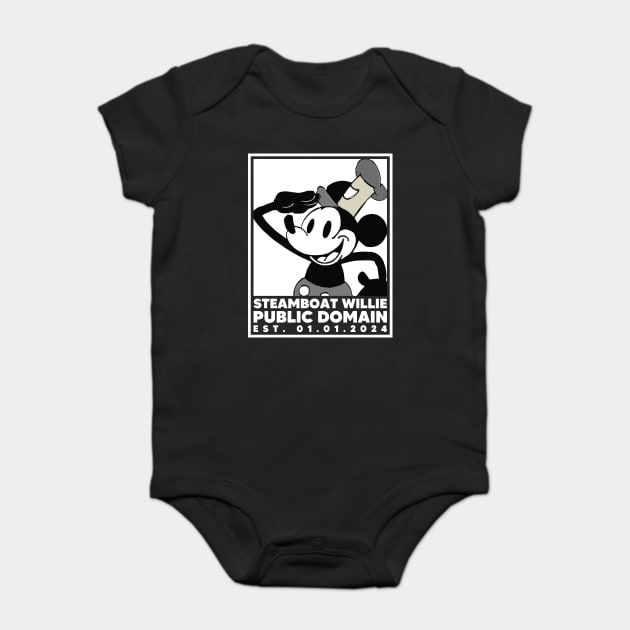 Steamboat Willie. Public Domain Est. 01.01.2024 Baby Bodysuit by Megadorim